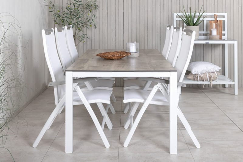 Llama Matgrupp Utomhus 205cm + 6 Albany Positionsstolar, Vit/Grå