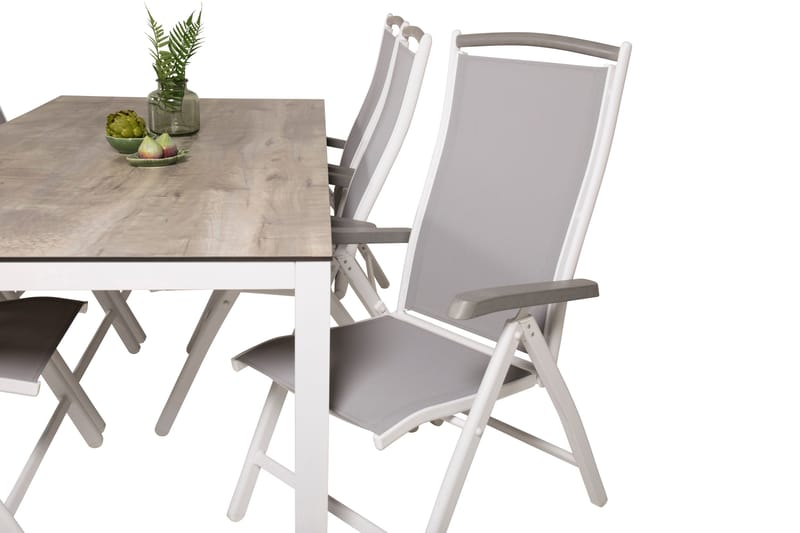 Llama Matgrupp Utomhus 205cm + 6 Albany Positionsstolar - Vit/Grå - Utemöbler - Utegrupp - Matgrupper utomhus