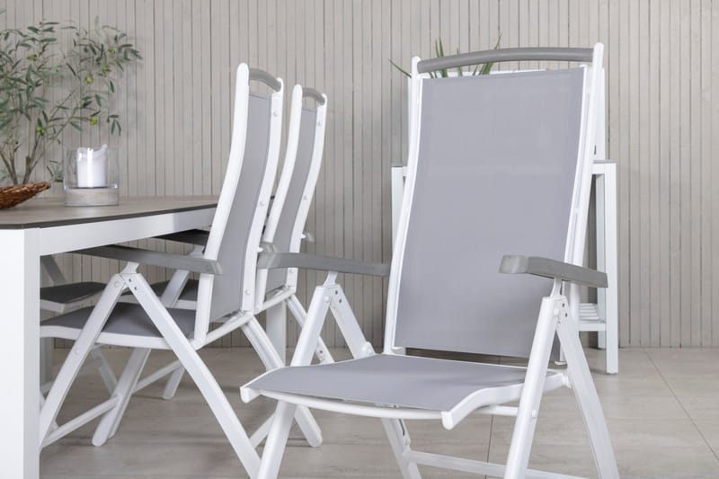 Llama Matgrupp Utomhus 205cm + 6 Albany Positionsstolar - Vit/Grå - Utemöbler - Utegrupp - Matgrupper utomhus