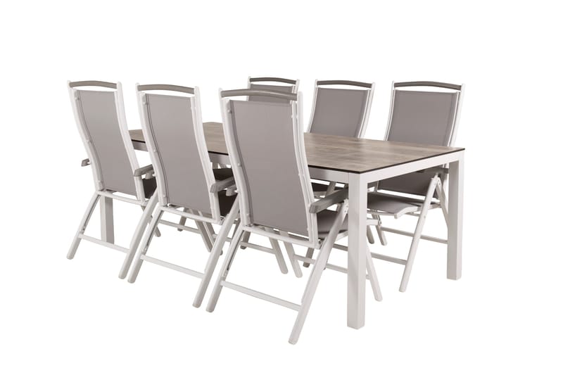 Llama Matgrupp Utomhus 205cm + 6 Albany Positionsstolar - Vit/Grå - Utemöbler - Utegrupp - Matgrupper utomhus