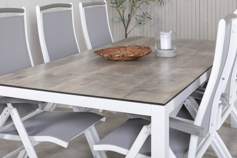 Llama Matgrupp Utomhus 205cm + 6 Albany Positionsstolar - Vit/Grå - Utemöbler - Utegrupp - Matgrupper utomhus