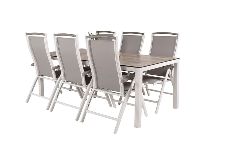 Llama Matgrupp Utomhus 205cm + 6 Albany Positionsstolar - Vit/Grå - Utemöbler - Utegrupp - Matgrupper utomhus