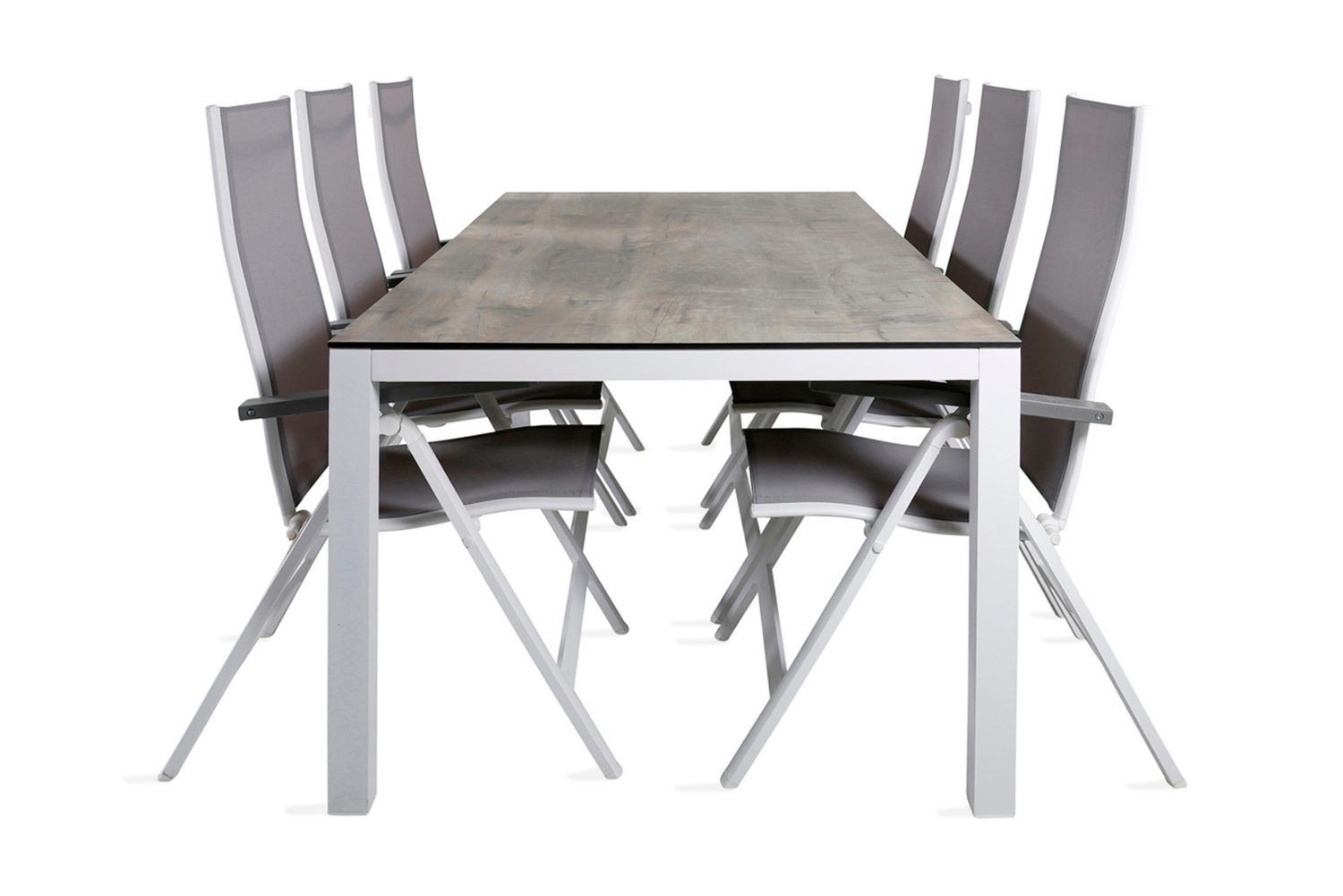 llama matgrupp utomhus 205cm + 6 albany positionsstolar - svart/natur