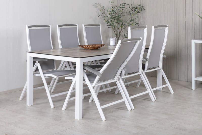 Llama Matgrupp Utomhus 205cm + 6 Albany Positionsstolar - Vit/Grå - Utemöbler - Utegrupp - Matgrupper utomhus
