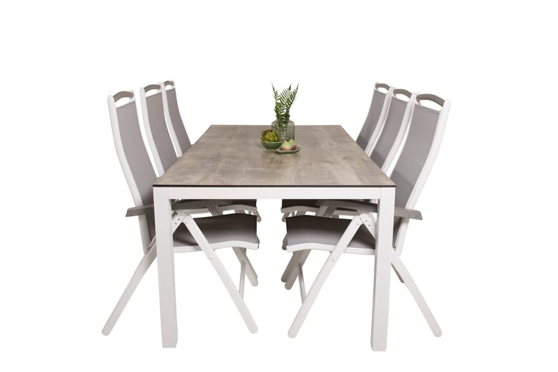 Llama Matgrupp Utomhus 205cm + 6 Albany Positionsstolar - Vit/Grå - Utemöbler - Utegrupp - Matgrupper utomhus