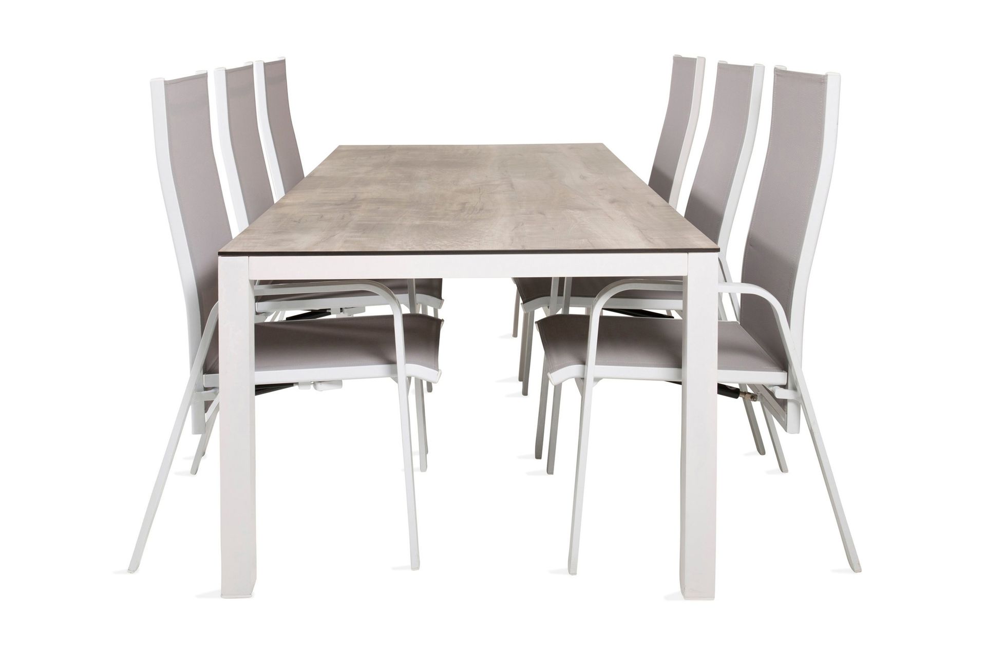 llama matgrupp utomhus 205cm + 6 copacabana reclinerstolar - svart/grå