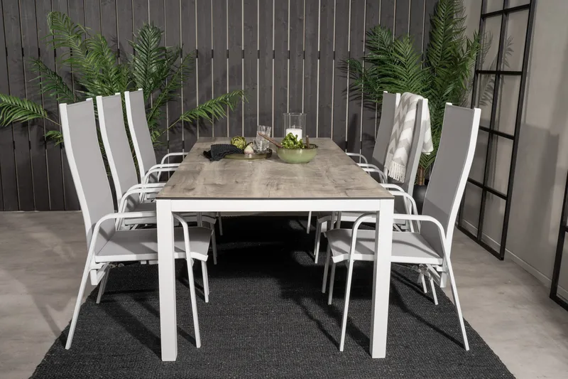 Llama Matgrupp Utomhus 205cm + 6 Copacabana Reclinerstolar - Svart/Grå - Utemöbler - Utegrupp - Matgrupper utomhus