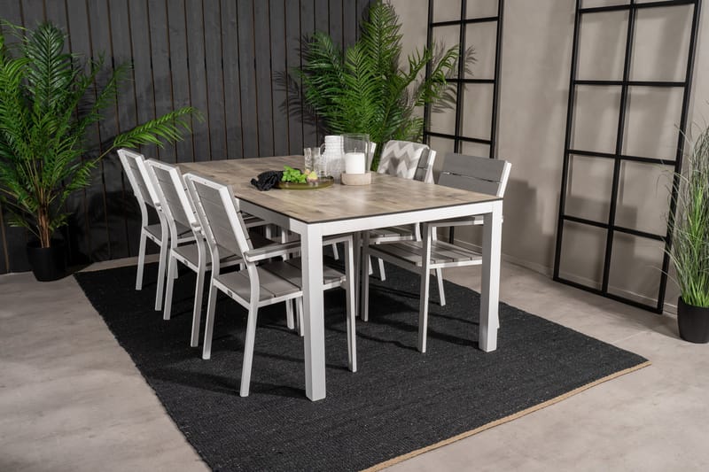 Llama Matgrupp Utomhus 205cm + 6 Levels Stapelbara Matstolar - Vit/Grå - Utemöbler - Utegrupp - Matgrupper utomhus