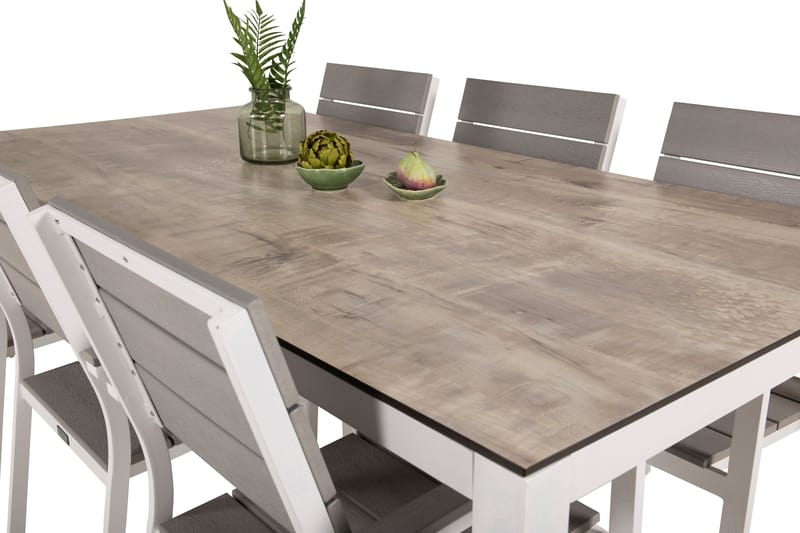 Llama Matgrupp Utomhus 205cm + 6 Levels Stapelbara Matstolar - Vit/Grå - Utemöbler - Utegrupp - Matgrupper utomhus