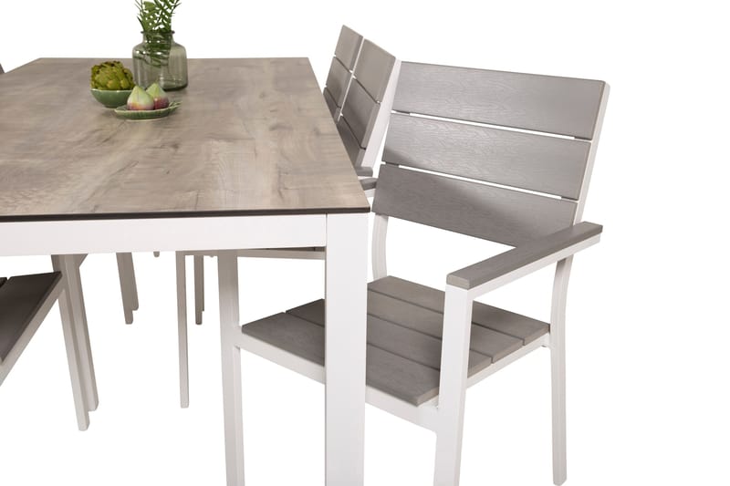 Llama Matgrupp Utomhus 205cm + 6 Levels Stapelbara Matstolar - Vit/Grå - Utemöbler - Utegrupp - Matgrupper utomhus