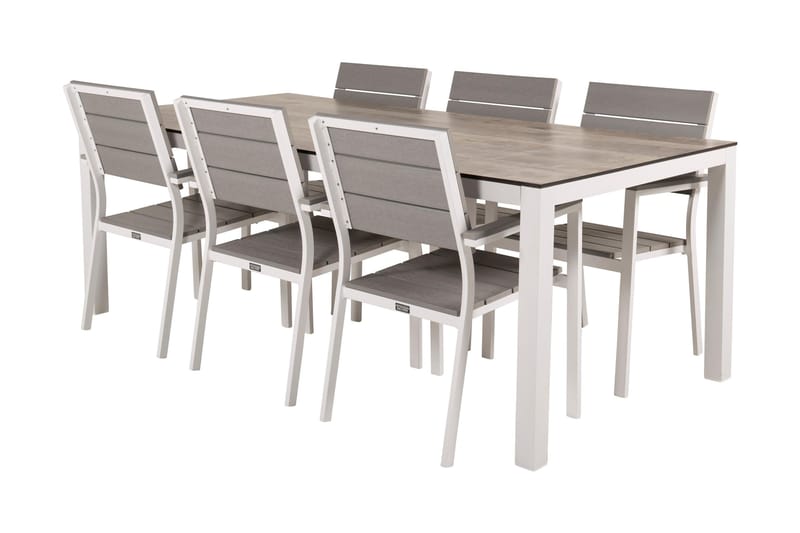 Llama Matgrupp Utomhus 205cm + 6 Levels Stapelbara Matstolar - Vit/Grå - Utemöbler - Utegrupp - Matgrupper utomhus