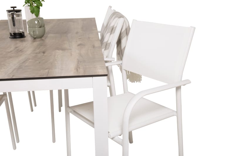 Llama Matgrupp Utomhus 205cm + 6 Santorini Karmstolar - Vit/Grå - Utemöbler - Utegrupp - Matgrupper utomhus
