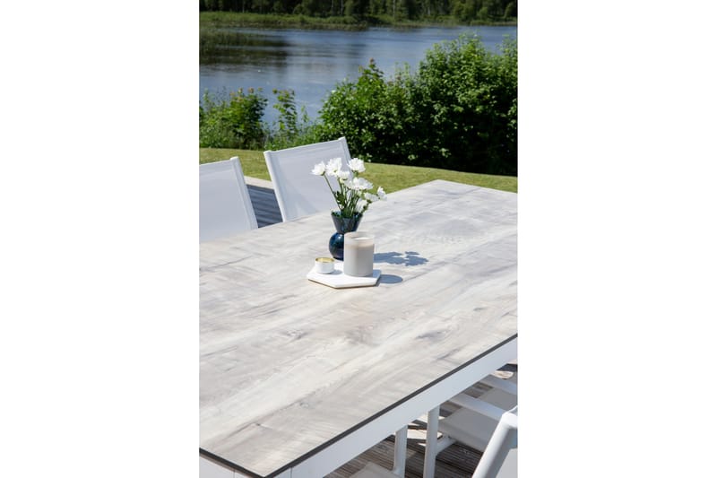 Llama Matgrupp Utomhus 205cm + 6 Santorini Karmstolar - Vit/Grå - Utemöbler - Utegrupp - Matgrupper utomhus