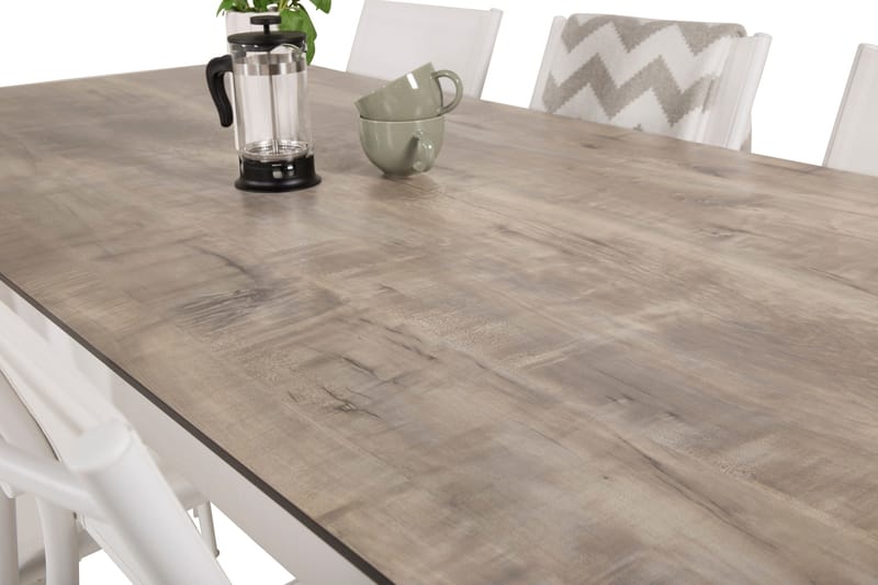 Llama Matgrupp Utomhus 205cm + 6 Santorini Karmstolar - Vit/Grå - Utemöbler - Utegrupp - Matgrupper utomhus