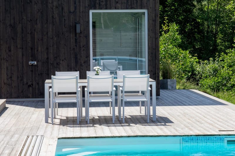 Llama Matgrupp Utomhus 205cm + 6 Santorini Karmstolar - Vit/Grå - Utemöbler - Utegrupp - Matgrupper utomhus