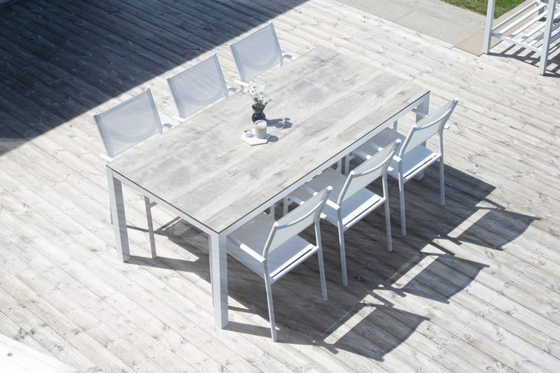 Llama Matgrupp Utomhus 205cm + 6 Santorini Karmstolar - Vit/Grå - Utemöbler - Utegrupp - Matgrupper utomhus