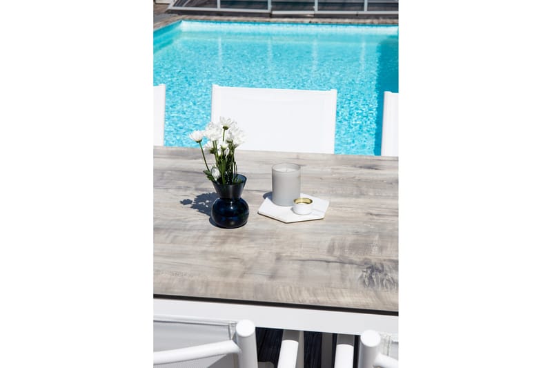 Llama Matgrupp Utomhus 205cm + 6 Santorini Karmstolar - Vit/Grå - Utemöbler - Utegrupp - Matgrupper utomhus