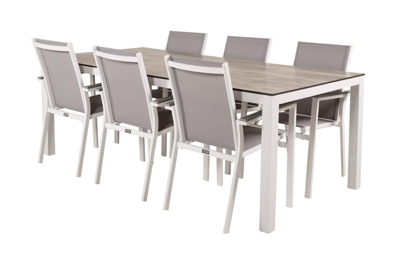 Llama Matgrupp Utomhus 205cm + 6 Parma Karmstolar - Vit/Grå - Utemöbler - Utegrupp - Matgrupper utomhus