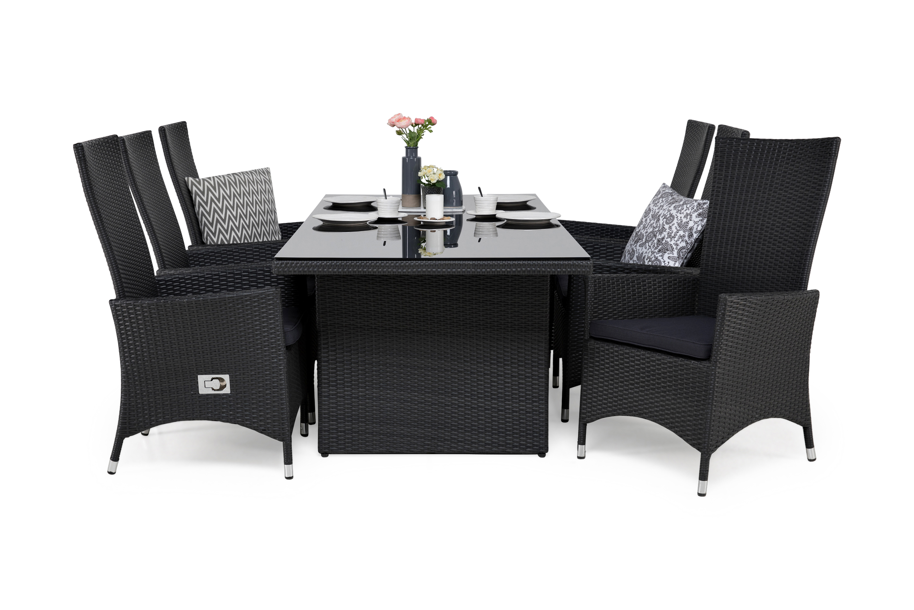 majestic bord 210 + 6 jennie fåtölj svart + dyna grå -