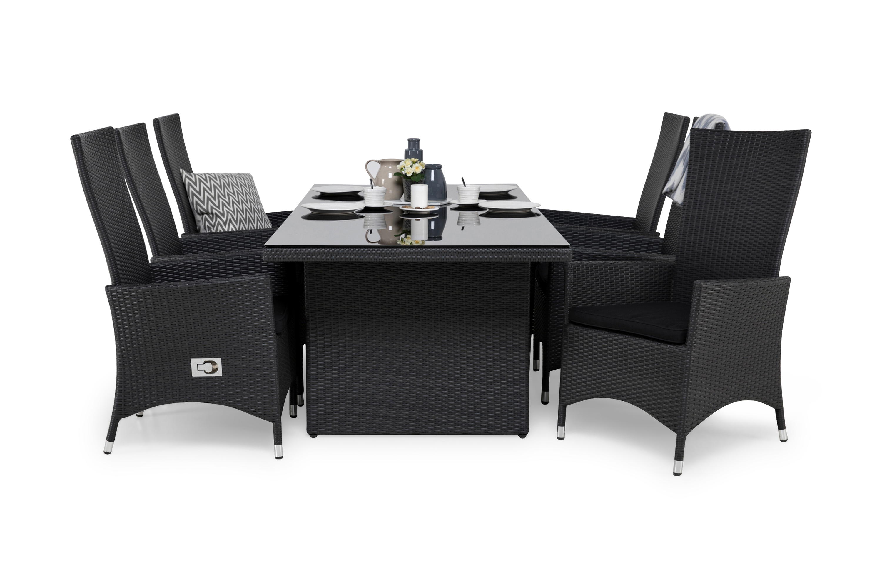 majestic bord 210 + 6 jennie fåtölj svart + dyna svart -