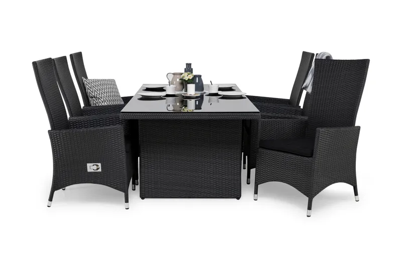 Majestic Matgrupp Utomhus 210 + 6 Jenny Ställbar Fåtölj m Dyna, Svart/Svart/Svart