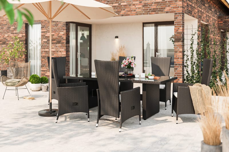 Majestic Matgrupp Utomhus 210 + 6 Jenny Ställbar Fåtölj - Svart - Utemöbler - Utegrupp - Matgrupper utomhus