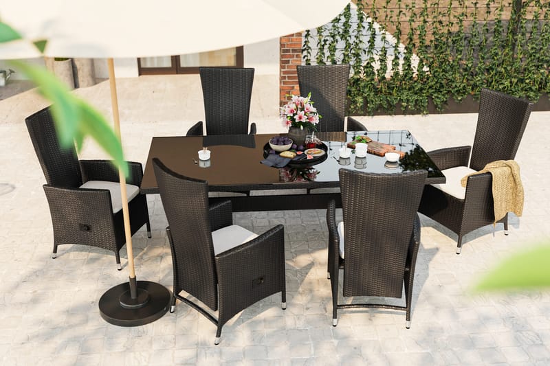 Majestic Matgrupp Utomhus 210 + 6 Jenny Ställbar Fåtölj - Svart - Utemöbler - Utegrupp - Matgrupper utomhus