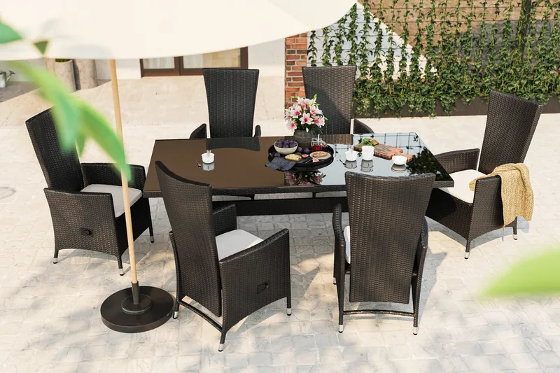 Majestic Matgrupp Utomhus 210 + 6 Jenny Ställbar Fåtölj - Svart - Utemöbler - Utegrupp - Matgrupper utomhus