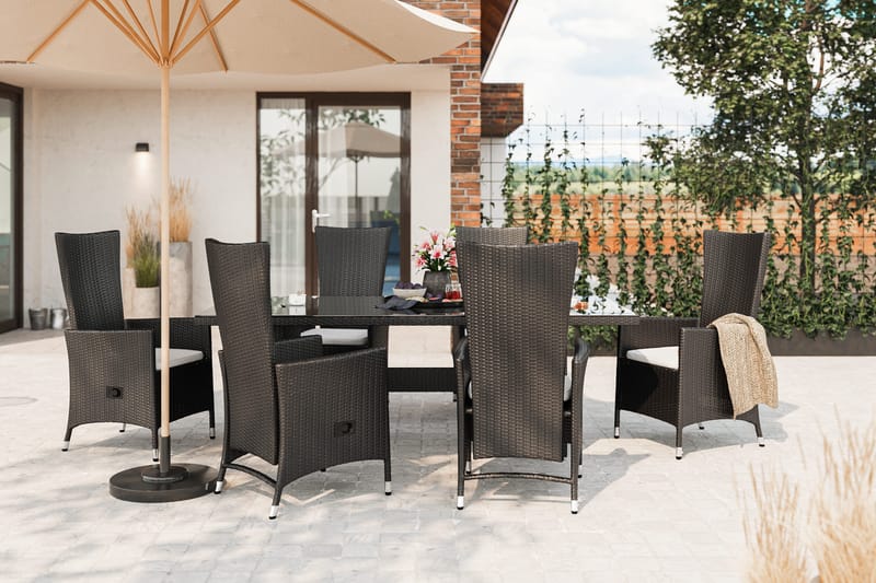 Majestic Matgrupp Utomhus 210 + 6 Jenny Ställbar Fåtölj - Svart - Utemöbler - Utegrupp - Matgrupper utomhus