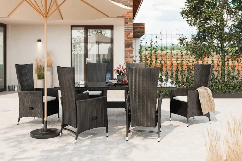 Majestic Matgrupp Utomhus 210 + 6 Jenny Ställbar Fåtölj - Svart - Utemöbler - Utegrupp - Matgrupper utomhus