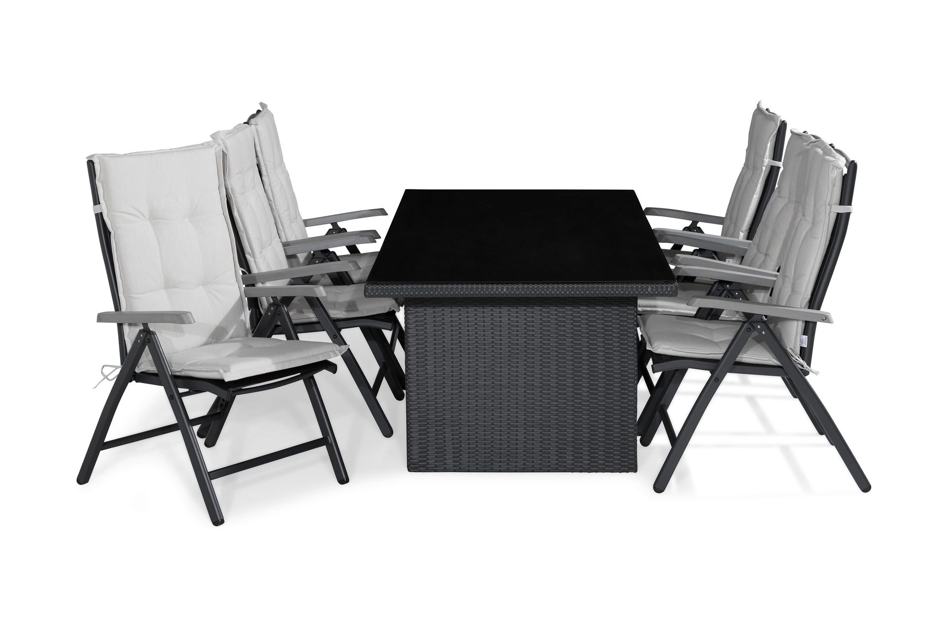 majestic matgrupp utomhus 210x100+6 monaco positionsstol m dyna - svart/grå/offwhite