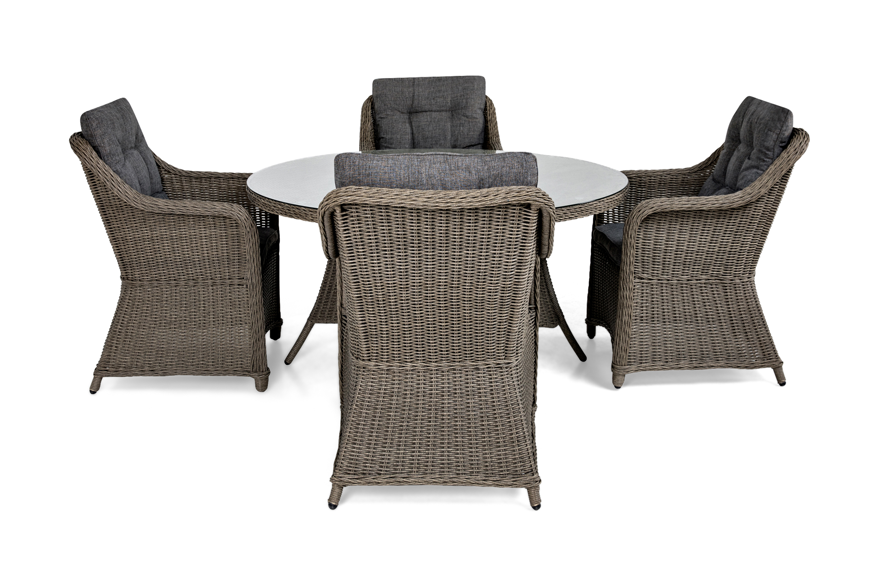 marcus bord 140 rund + 4 fåtöljer m dyna grå -