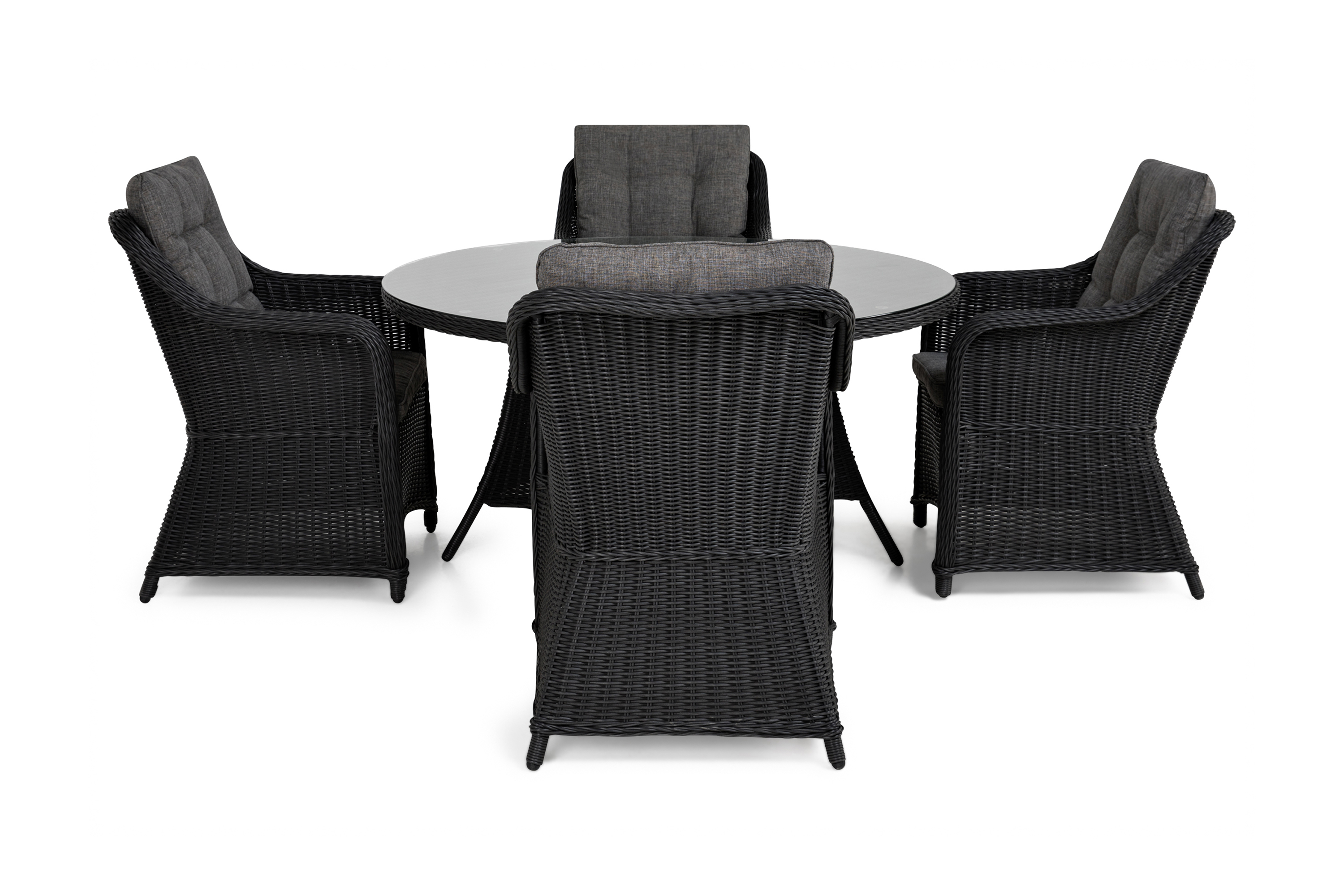 marcus bord 140 rund + 4 fåtöljer m dyna svart -