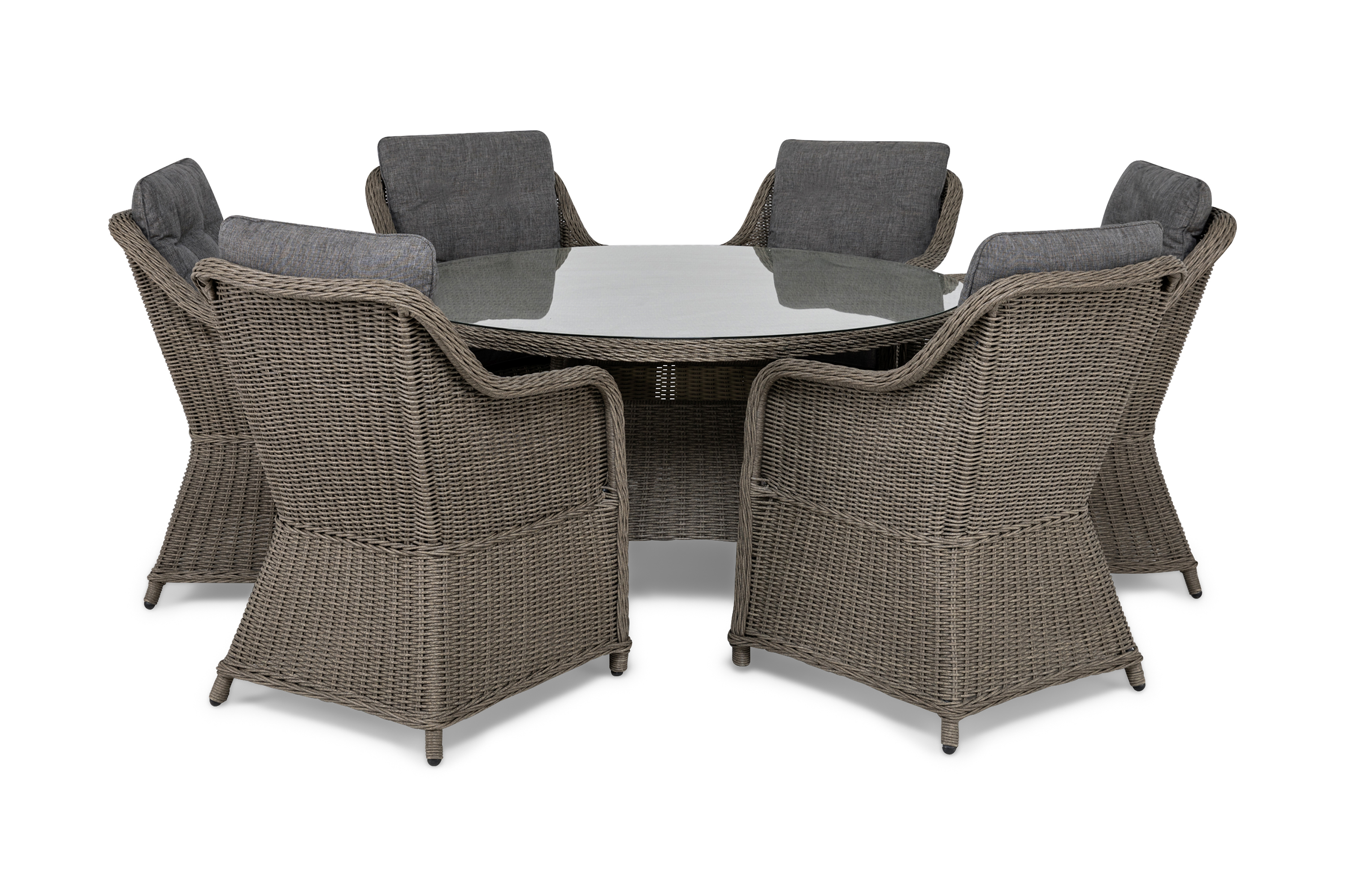 marcus bord 140 rund + 6 fåtöljer m dyna grå -