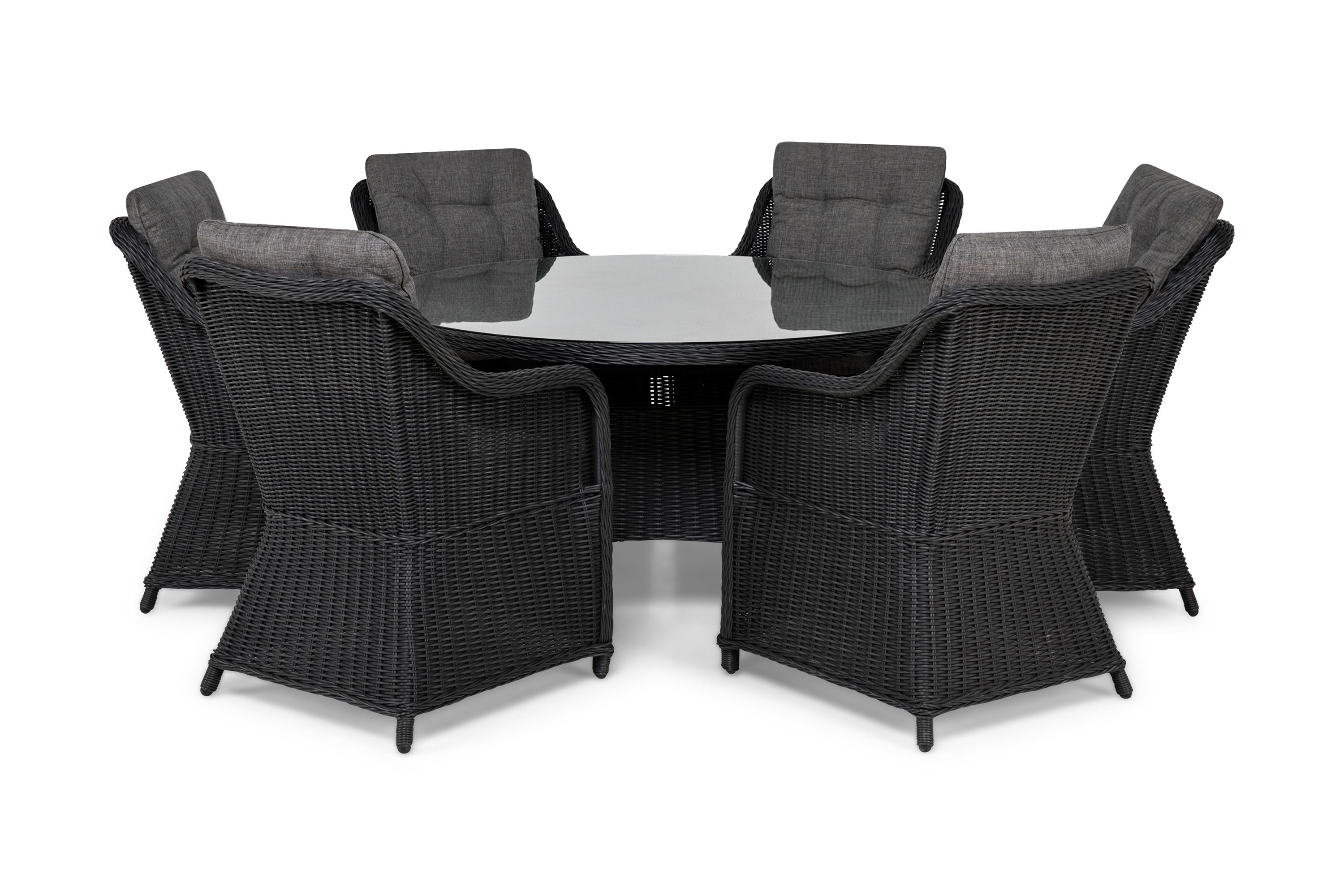 marcus bord 140 rund + 6 fåtöljer m dyna svart -