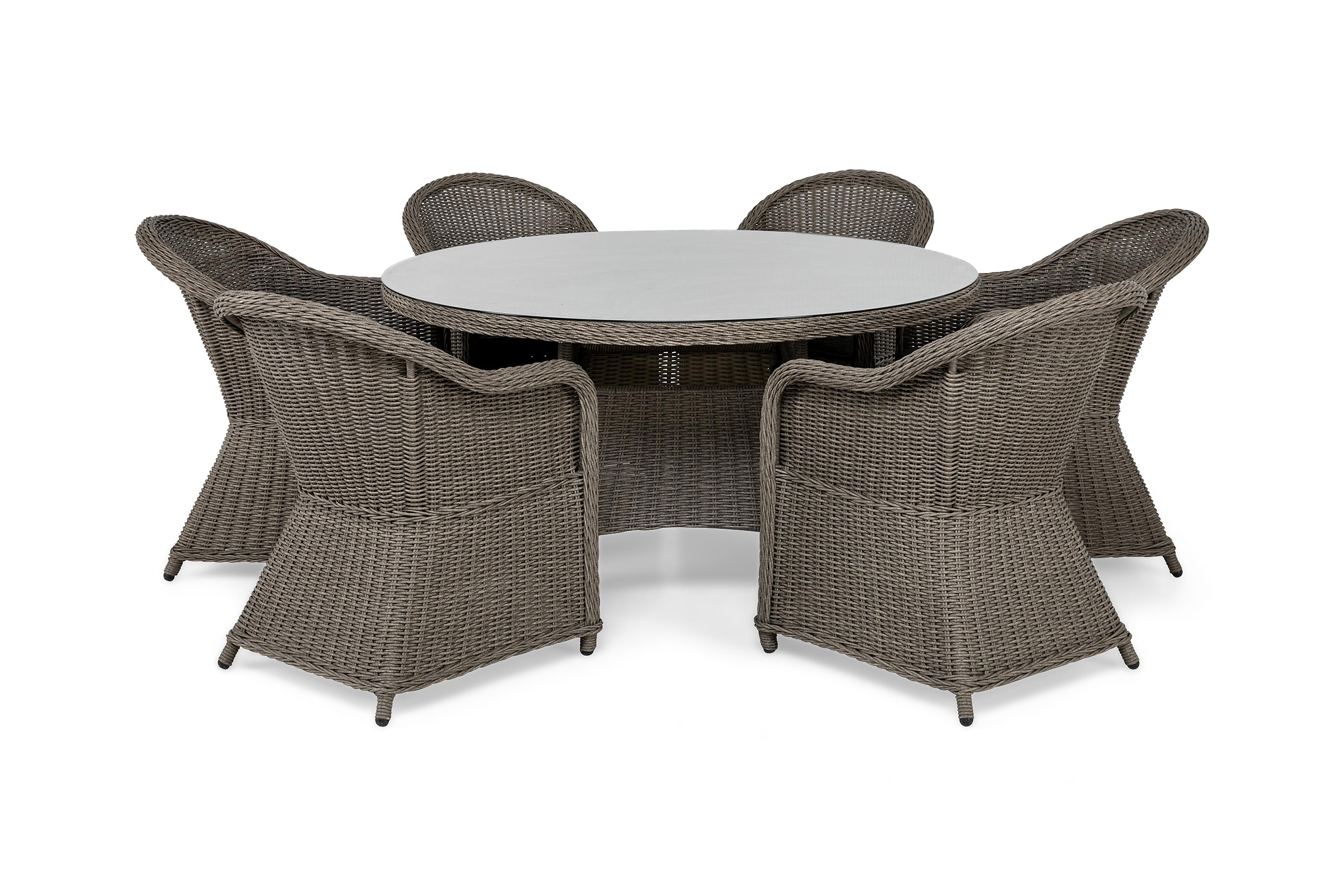 marcus bord 140 rund + 6 light fåtöljer m dyna grå -