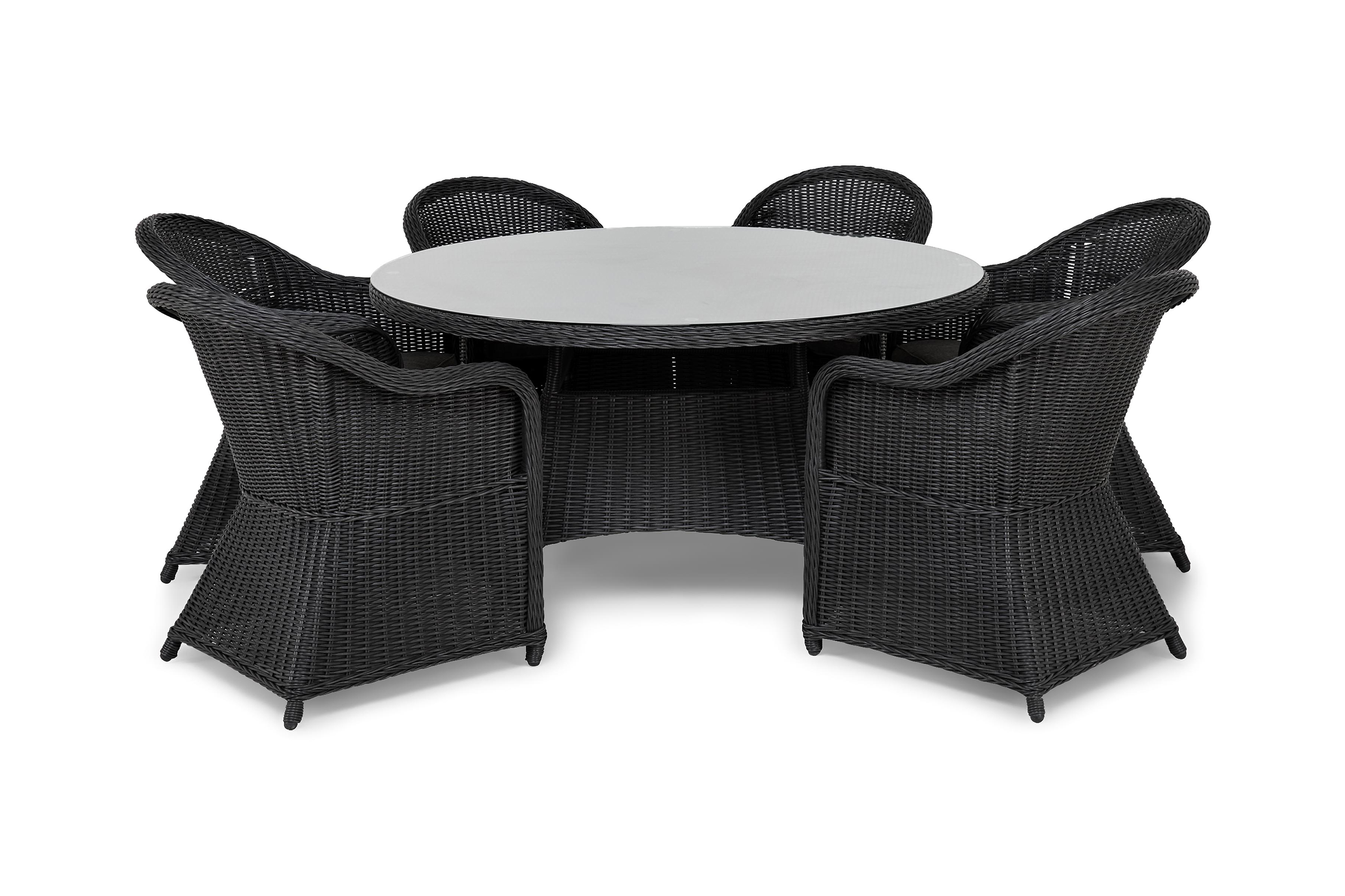 marcus bord 140 rund + 6 light fåtöljer m dyna svart -