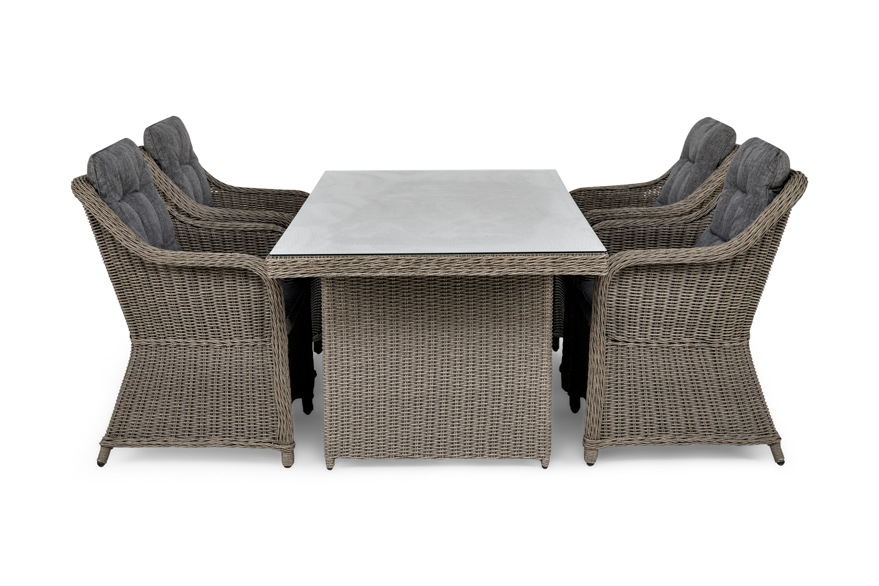 marcus bord 200 + 4 fåtöljer m dyna grå -