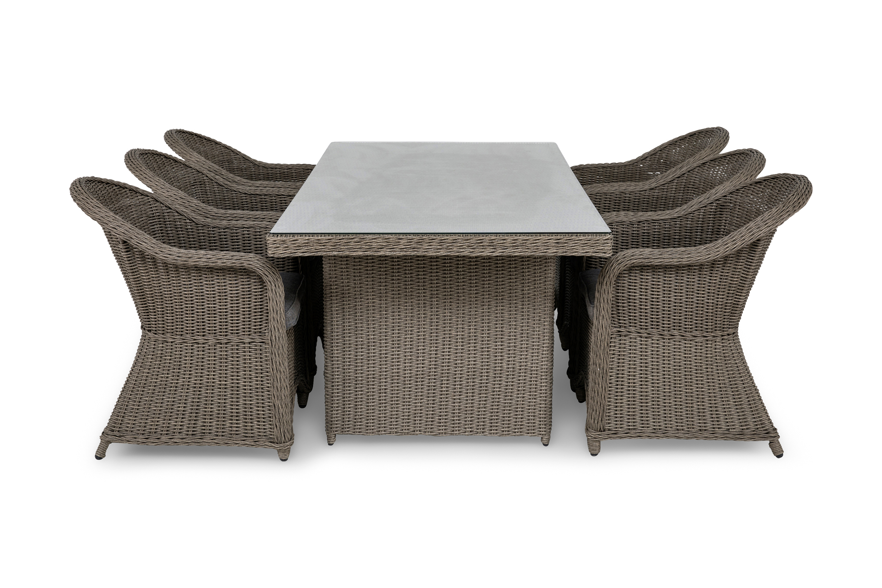 marcus bord 200 + 6 light fåtöljer m dyna grå -