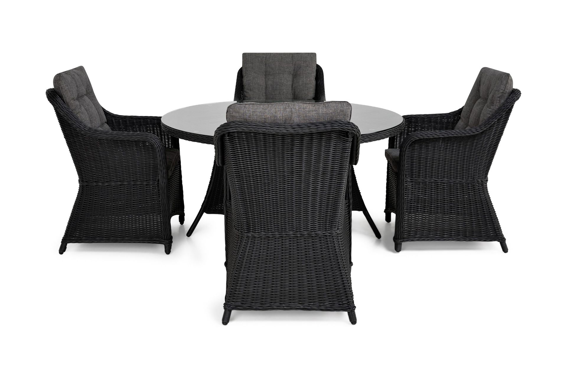 marcus matgrupp 140 rund + 4 fåtöljer m dyna - svart