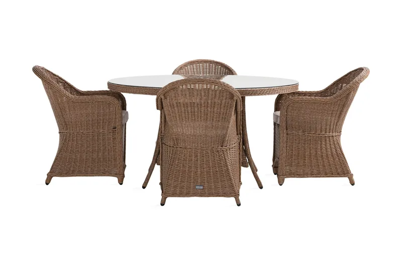 Marcus Matgrupp 140 Rund + 4 Light Fåtöljer m Dyna - Natur - Utemöbler - Utegrupp - Matgrupper utomhus