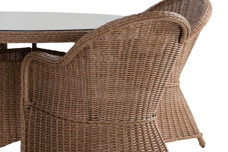 Marcus Matgrupp 140 Rund + 4 Light Fåtöljer m Dyna - Natur - Utemöbler - Utegrupp - Matgrupper utomhus