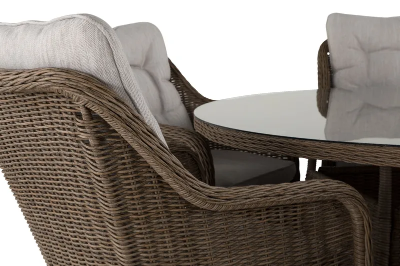 Marcus Matgrupp 140 Rund + 6 Fåtöljer m Dyna - Natur - Utemöbler - Utegrupp - Matgrupper utomhus