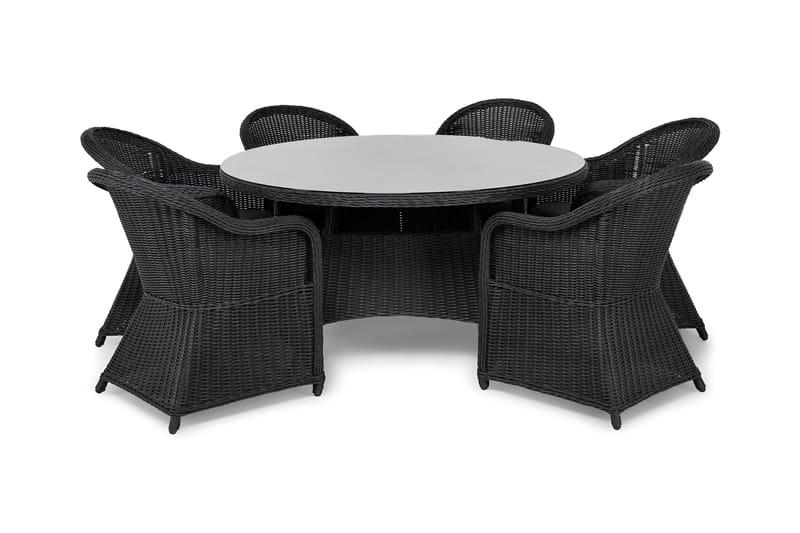 Marcus Matgrupp 140 Rund + 6 Light Fåtöljer m Dyna, Svart