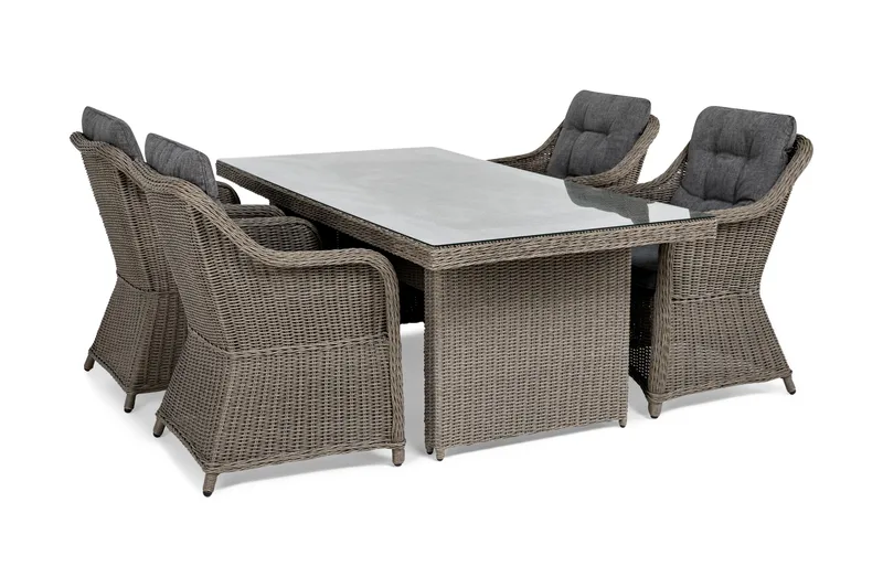 Marcus Matgrupp 200 + 4 Fåtöljer m Dyna - Grå - Utemöbler - Utegrupp - Matgrupper utomhus