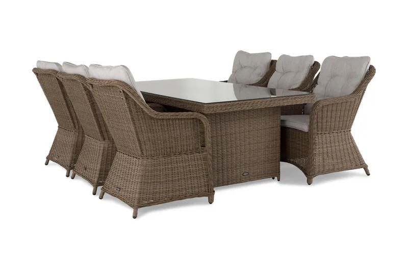 Marcus Matgrupp 200 + 6 Fåtöljer m Dyna - Natur - Utemöbler - Utegrupp - Matgrupper utomhus