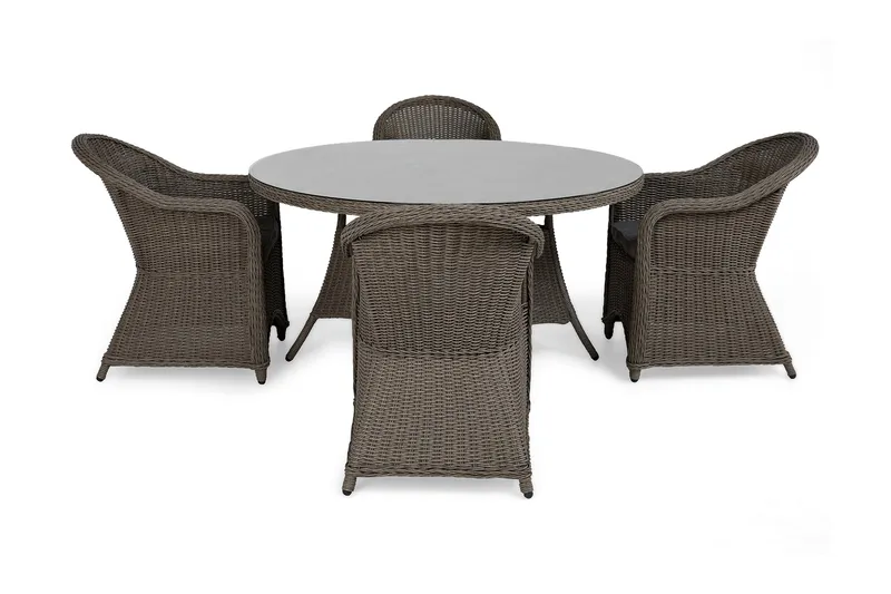 Marcus Matgrupp Utomhus 140 Rund + 4 Light Fåtöljer m Dyna - Grå - Utemöbler - Utegrupp - Matgrupper utomhus