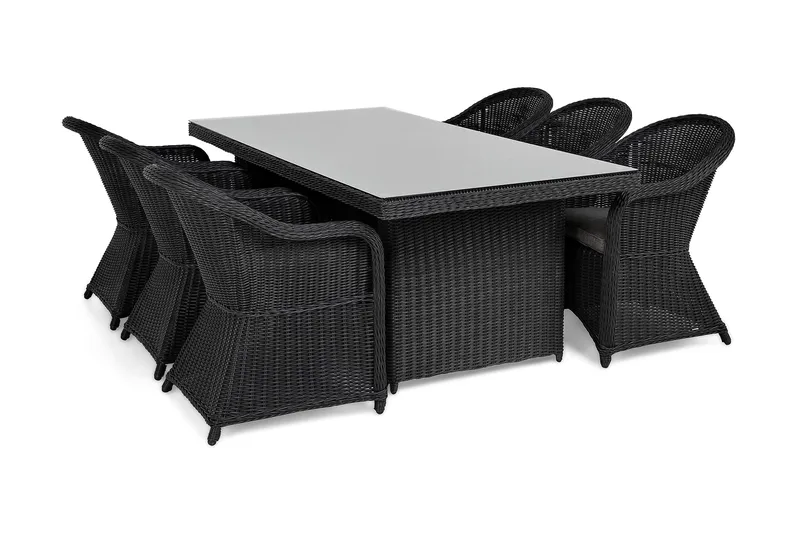 Marcus Matgrupp Utomhus 200 + 6 Light Fåtöljer m Dyna - Svart - Utemöbler - Utegrupp - Matgrupper utomhus