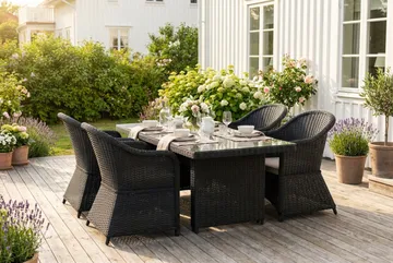 Marcus utomhus matgrupp 160x90 cm med 4 Marcus Light utefåtöljer - Svart - Utemöbler - Utegrupp - Matgrupper utomhus