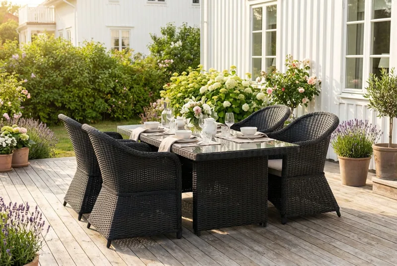 Marcus utomhus matgrupp 160x90 cm med 4 Marcus Light utefåtöljer - Svart - Utemöbler - Utegrupp - Matgrupper utomhus